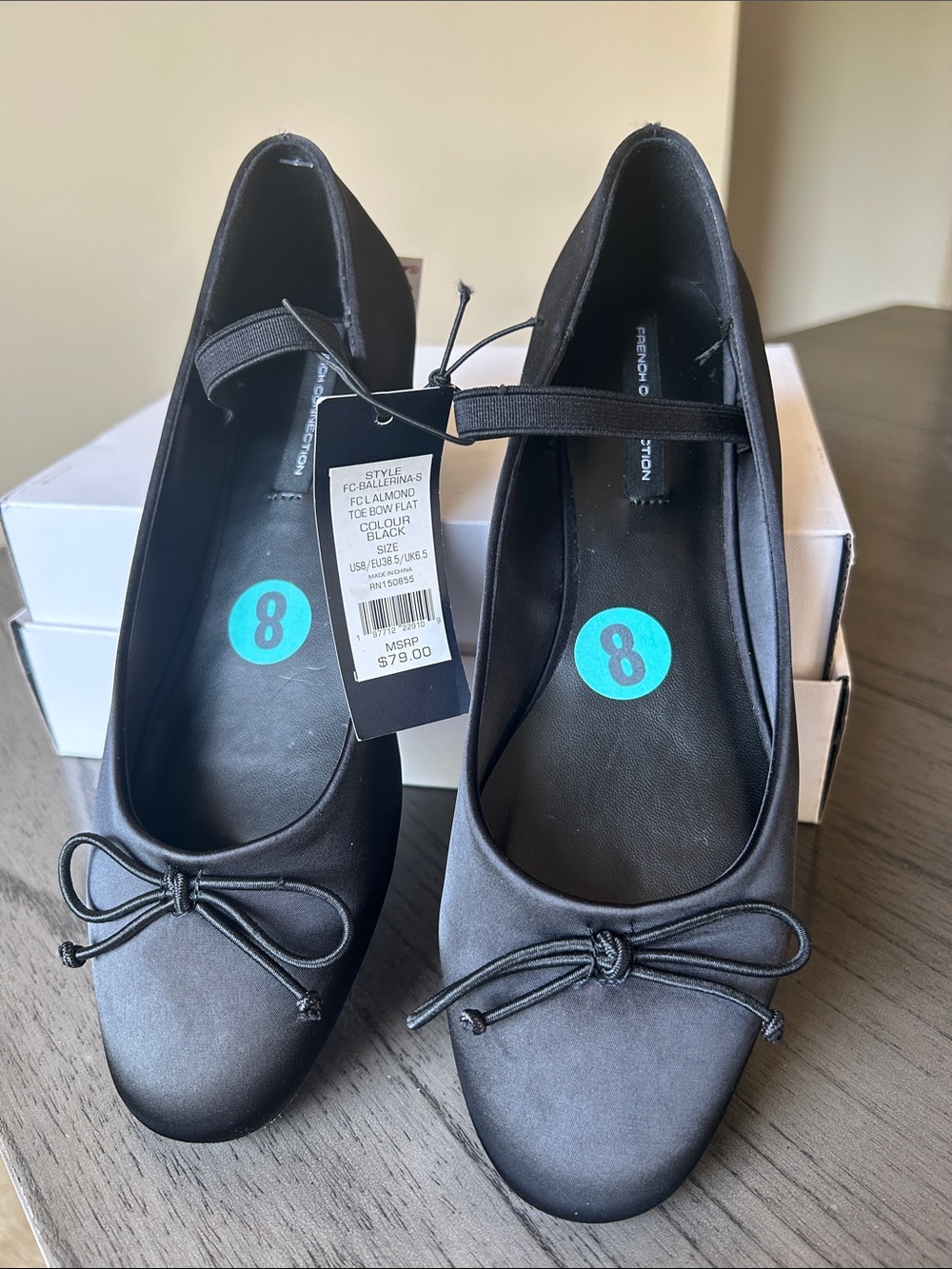 French Connection Black Satin Ballerina Flat